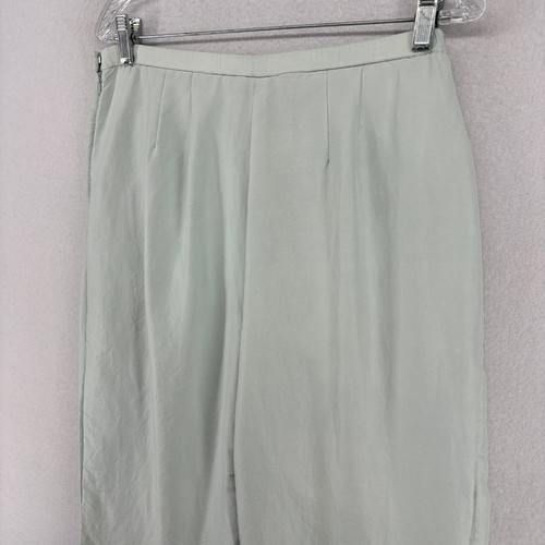 EILEEN FISHER Pants L Silk Slub Straight Cropped High Waist Side Zip Green - Picture 6 of 17