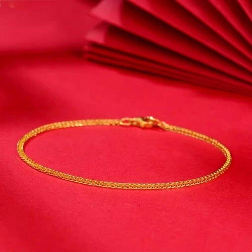 Solid Pure 999 24K Yellow Gold Wheat Chain Link Bracelet Bangle Anklet Men Women - Picture 4 of 6