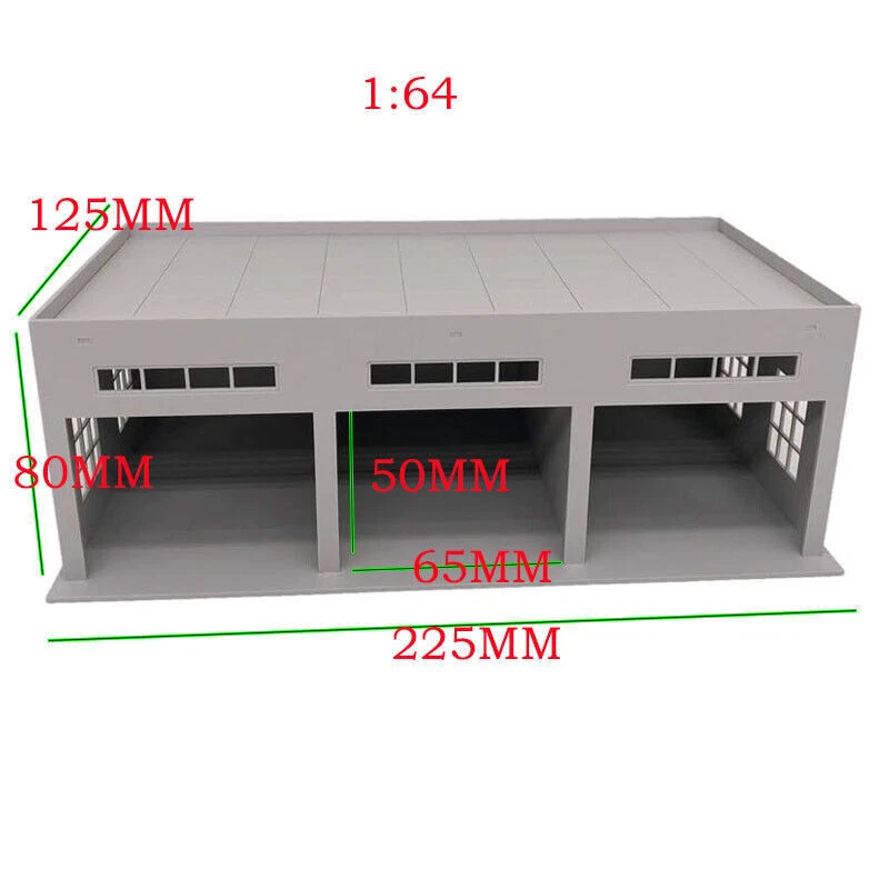 Miniatures 3-stall Large Garage 1:64 S Scale Kits Locomotive For Trucks /cars - Image 2 of 4