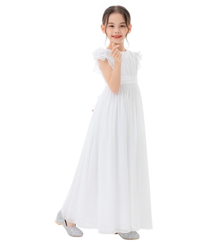 A-Line Scoop Neck Girls Dresses Chiffon Pleated Dress A-Line Flower Girl Dresses - Picture 42 of 43
