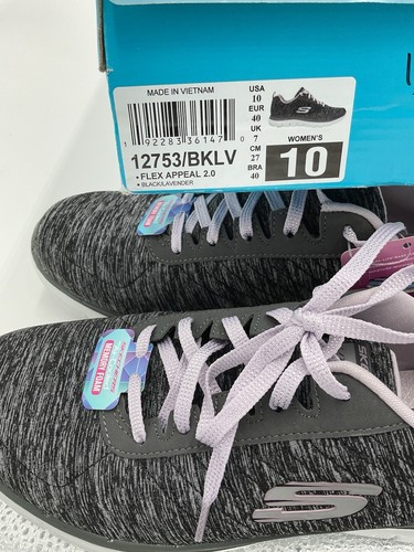 Zapatos Skechers Flex Appeal 2.0 espuma viscoelástica NEGRO-LAVANDA para mujer talla 10 nuevos con caja - Imagen 8 de 11