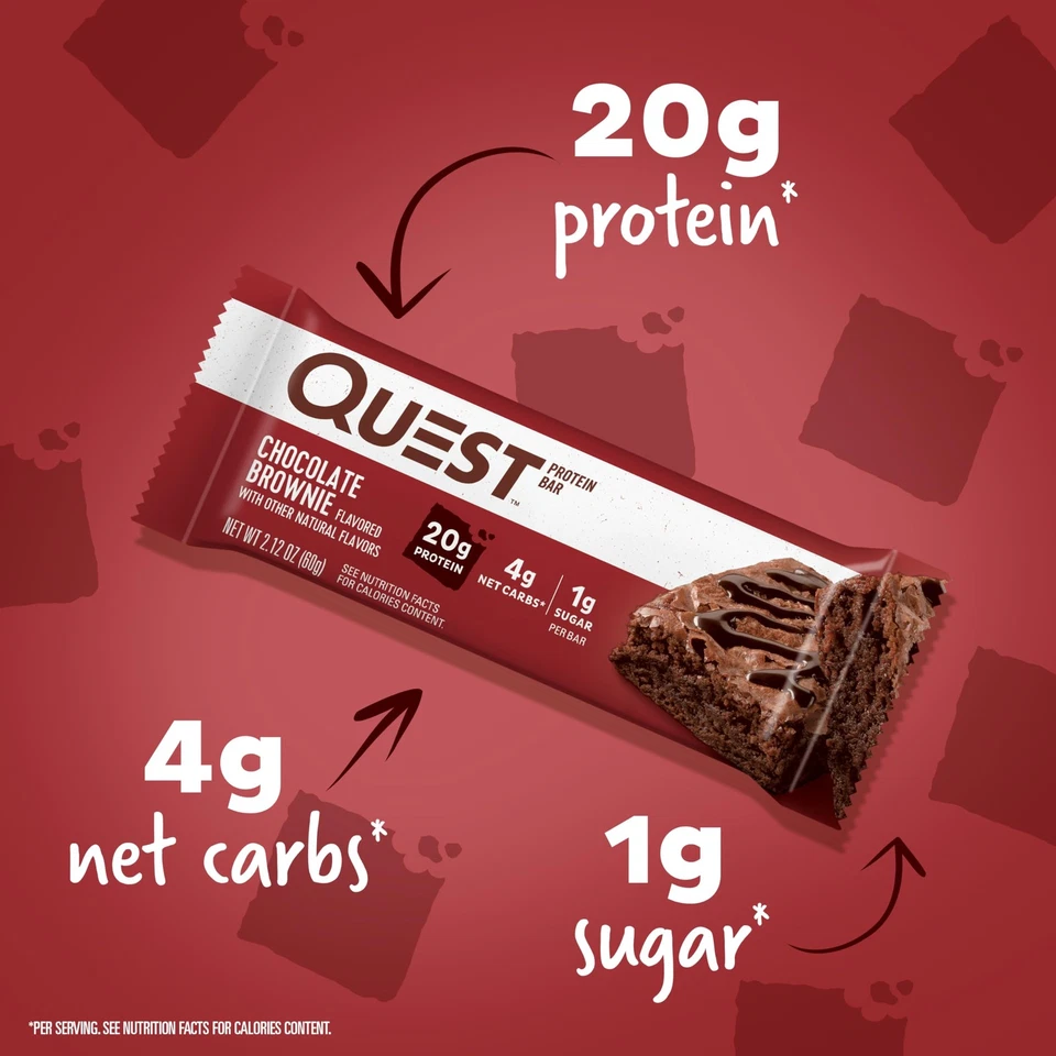 Barra de proteína Quest Nutrition chocolate brownie, 20g proteína, 1g de açúcar, 4g líquido... - Imagem 2 de 4