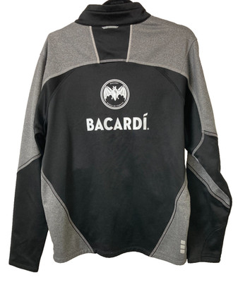 Bacardi Rum Athletic Jacket Men Large Full Zip Bat Logo Pockets Black & Grey
