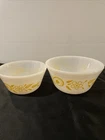 Vintage Federal Glass yellow atomic scroll mixing bowls,