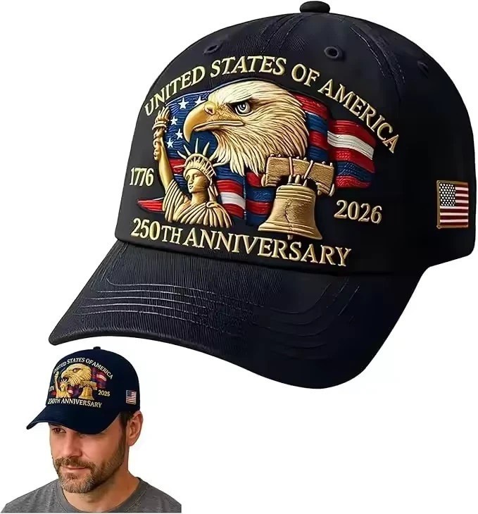 US 250th Anniversary BLACK Cap Semiquincentennial Structured Baseball Hat