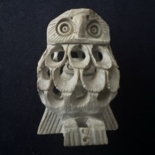 Hollow OWL with a BABY within carved from one stone - soapstone 3 inches 