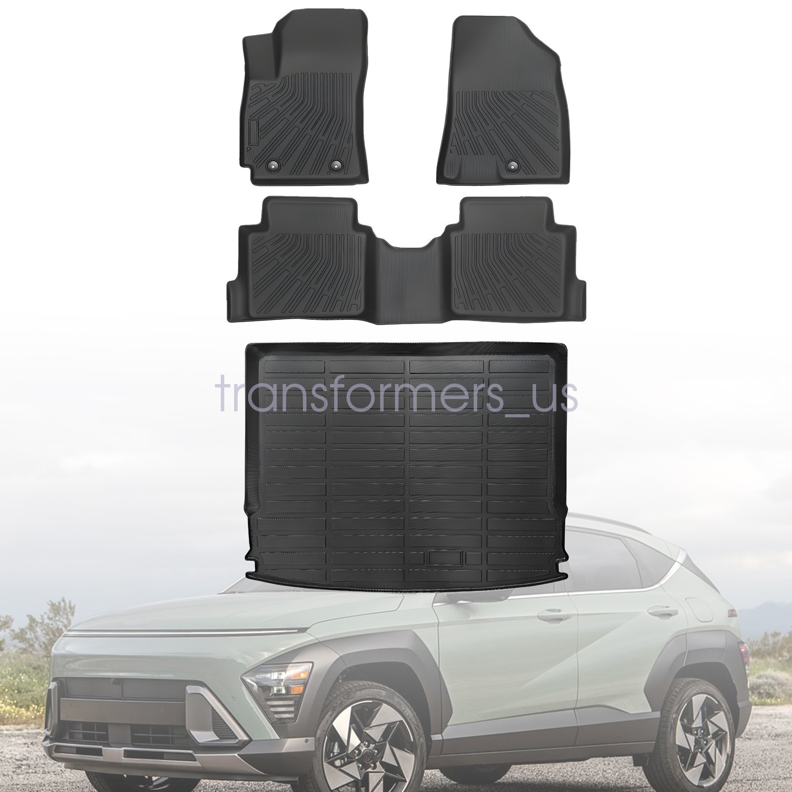 3D TPE Floor Mats Liners & Trunk Cargo Liner For 2024-2025 Hyundai Kona Gasoline