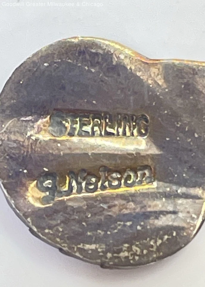 Винтажная брошь на булавке из чистого серебра с колибри ручной работы навахо J. Nelson - Изображение 4 из 4