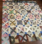 Vtg Handsewn Paper Pieced 1950s Feedsack Scrappy Patchwork Quilt Top 79”x86”