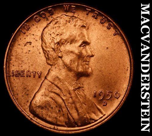 1950-D Lincoln Wheat Cent- Red- Choice Gem Brilliant Uncirculated Luster #J3653