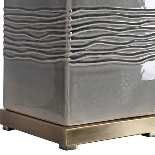 Country Cottage Table Lamp 31 3/4" Tall Warm Gray Glaze Beige Shade Living Room - Picture 4 of 5