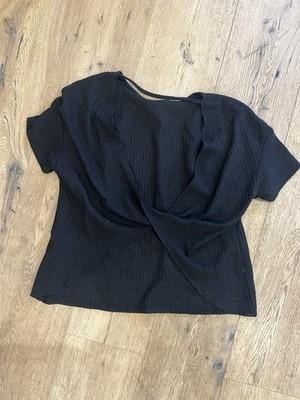 Damen Kurzarm-Top mit Wickeloptik   Schwarz   Größe M (38)