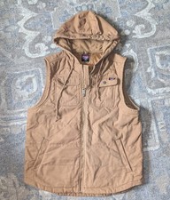 Wrangler Workwear Vest Mens Lg Quilted Lined Hooded Duck Canvas Full Zip Chore