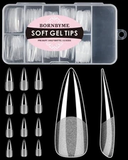 Soft Gel Nail Tips Long Stiletto, 120PCS Pre Buff Full Cover Nail Extenison T...