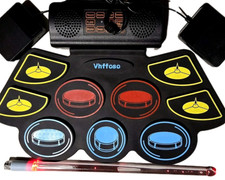 Electronic Drums 9 Pad Kit Portable Roll Up Pedals Rechargeable USB Set Digital