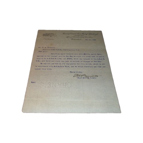 MAY 1900 PENNSYLVANIA RAILROAD PRR LINES WEST LETTER TO LAKE ERIE & WESTERN