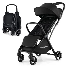 Portable Baby Stroller One-Hand Fold Pushchair W/ Aluminum Frame Black