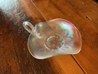 Vintage Iridescent Carnival Glass Leaf Rays Handled Nappy Dish Candy