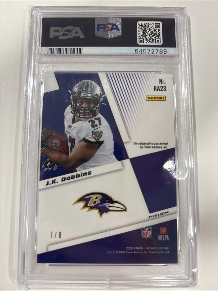 2020 Mosaic J. K. Dobbins Black Gold 7/8 RC Auto PSA 9 Rookie Broncos SSP - Image 2 of 4