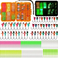 135PCS Ice Fishing Kit - Glow in the Dark Crappie Jigs Walleye Perch Baits Lures
