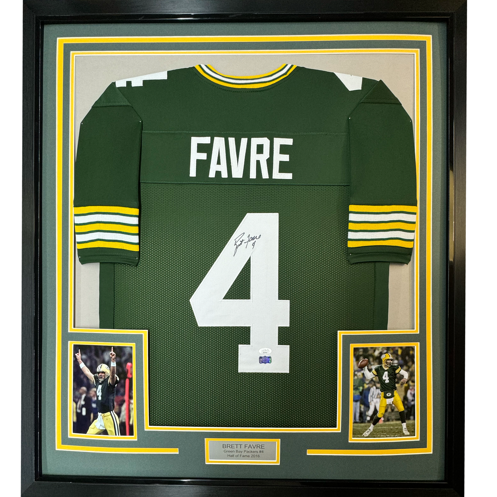 Brett Favre Autographed Signed Green Bay Packers Framed / 35x39 Green Bay Green Jersey JSA COA 