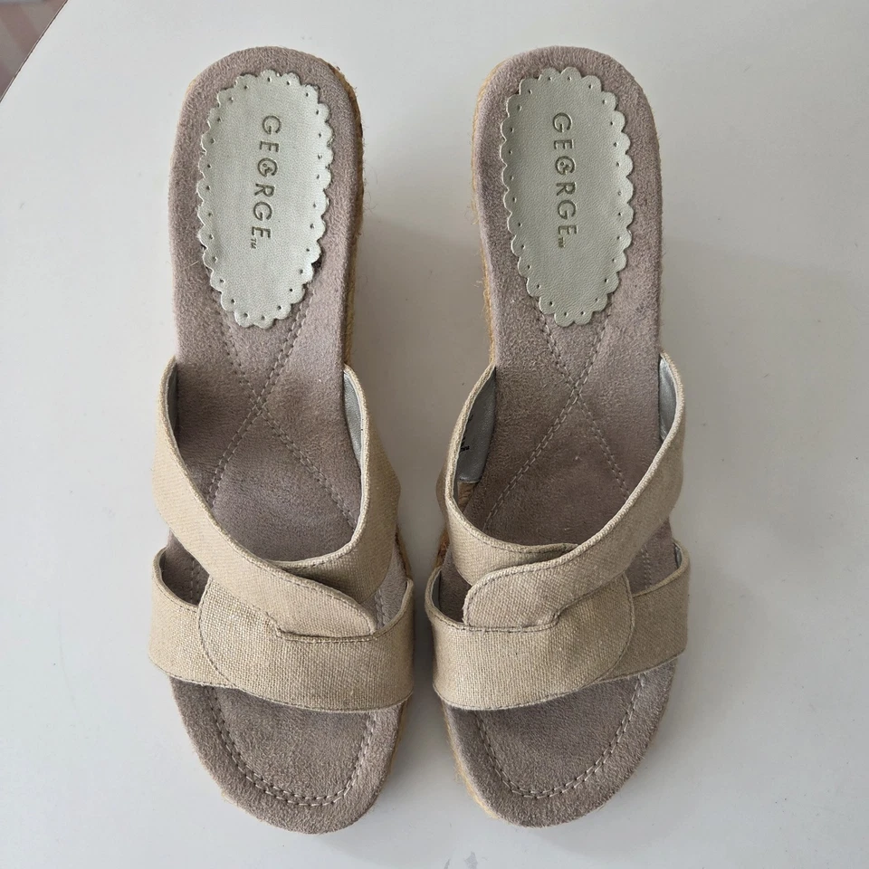 De Colección Y2K George Mujer 11 Alpargatas Cuña Tacones Beige Brillante Deslizables Foto 3 de 4