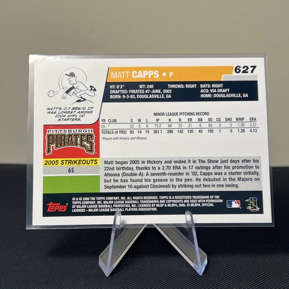 2006 Topps Matt Capps #627 Pittsburgh Pirates ROOKIE RC - Image 2 of 2