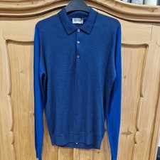 Image of John Smedley - Mens Indigo/The"Brightgate" LS Polo Merino SzMeduim . New, Tags. 