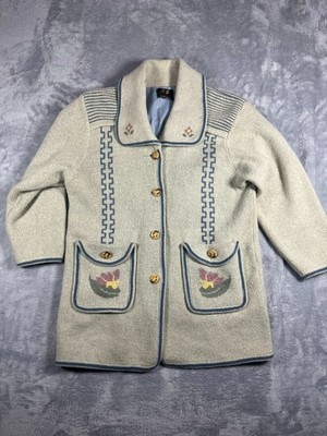 Vintage Kangle Wool Knit Cardigan Jacket Women s Medium Floral Shanghai