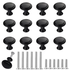 12PCS Black Round Cabinet Knobs, Inway, Drawer Pulls, Kitchen, Hardware, Screws