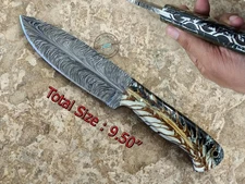 9.50" Custom Hand Made EDC Feathe Damascus steel Skinning Bushcraft Knife (3082)