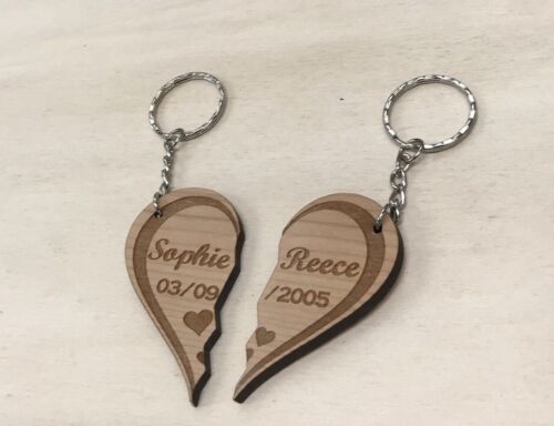 2 X personalised split heart Jigsaw keyring, Wedding, Anniversary, New Home - Picture 1 of 7