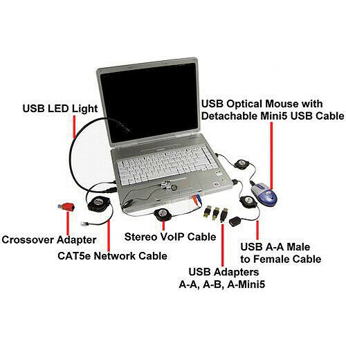 NOS 10 in 1 Zip-Linq Retractable Cables Deluxe Road Warrior Kit USB 2.0 Gigabit - Picture 2 of 4