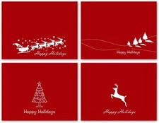 Red Happy Holidays Cards-Blank Inside with Envelopes-5.5"x4.25"-12 or 24 Packs