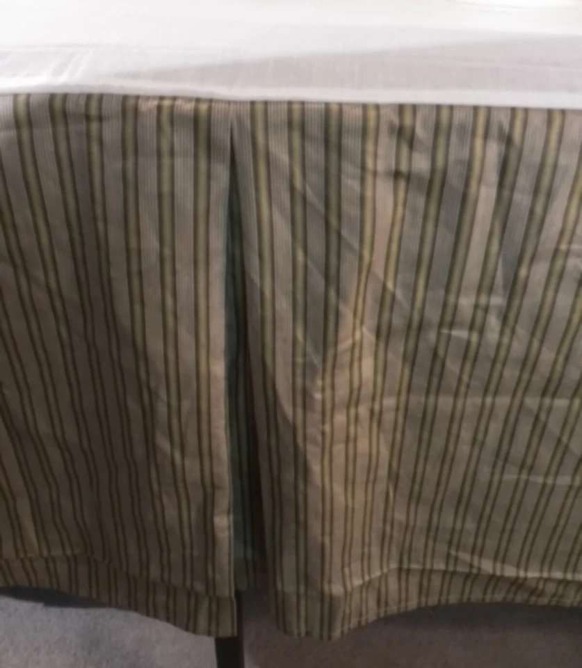 Tommy Bahama Size Queen Bed Skirt Jacobean Stripe Green Beige Cream Box Pleat - Image 4 of 4