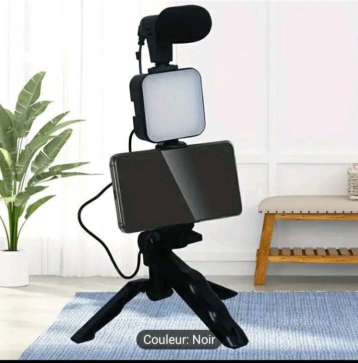 Support de bureau 6 en 1 avec lumière de remplissage LED noire pour smartphone