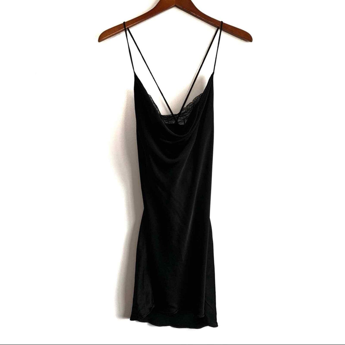 Zara Satin Lace Black Dress Women's Size Medium SEXY SLIP DRESS