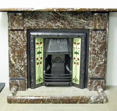 Victorian Edwardian Rouge Marble Fireplace Surround With Slate