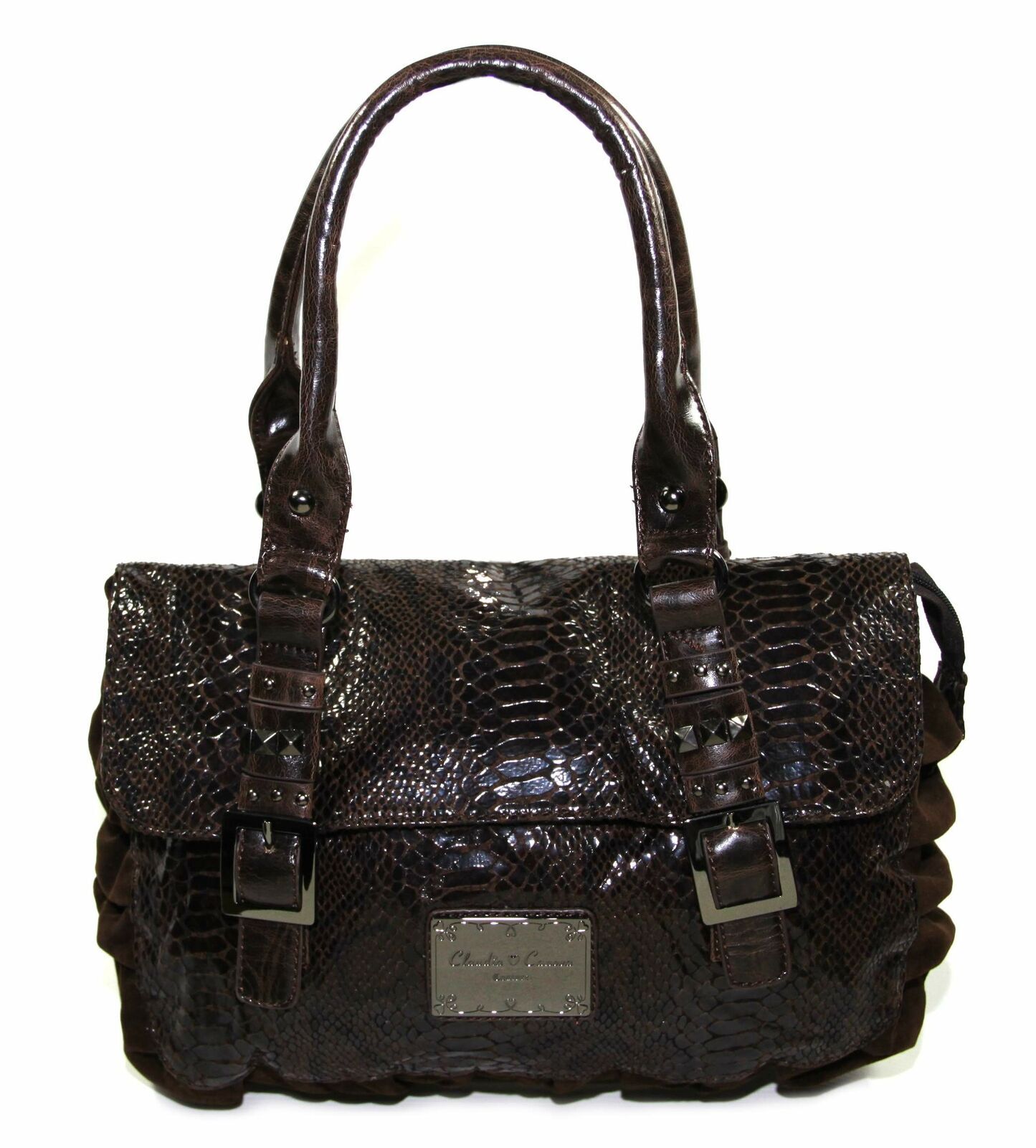 Claudia Canova Womens Brown Faux Snakeskin Handbag Shoulder Bag