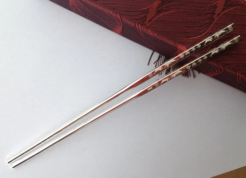 Chinese Authentic Sterling Silver S9999 70g Chopsticks Solid Chopsticks 年年有余(鱼) - Picture 3 of 6