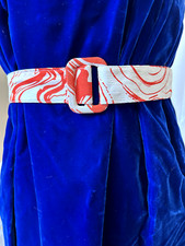 Vintage 60s 70s Trippy Patterned Belt w/ Buckle Handmade Psychedelic Red  White