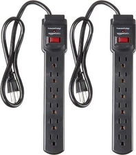 Amazon Basics 6-Outlet Surge Protector Power Strip 2-Pack Black