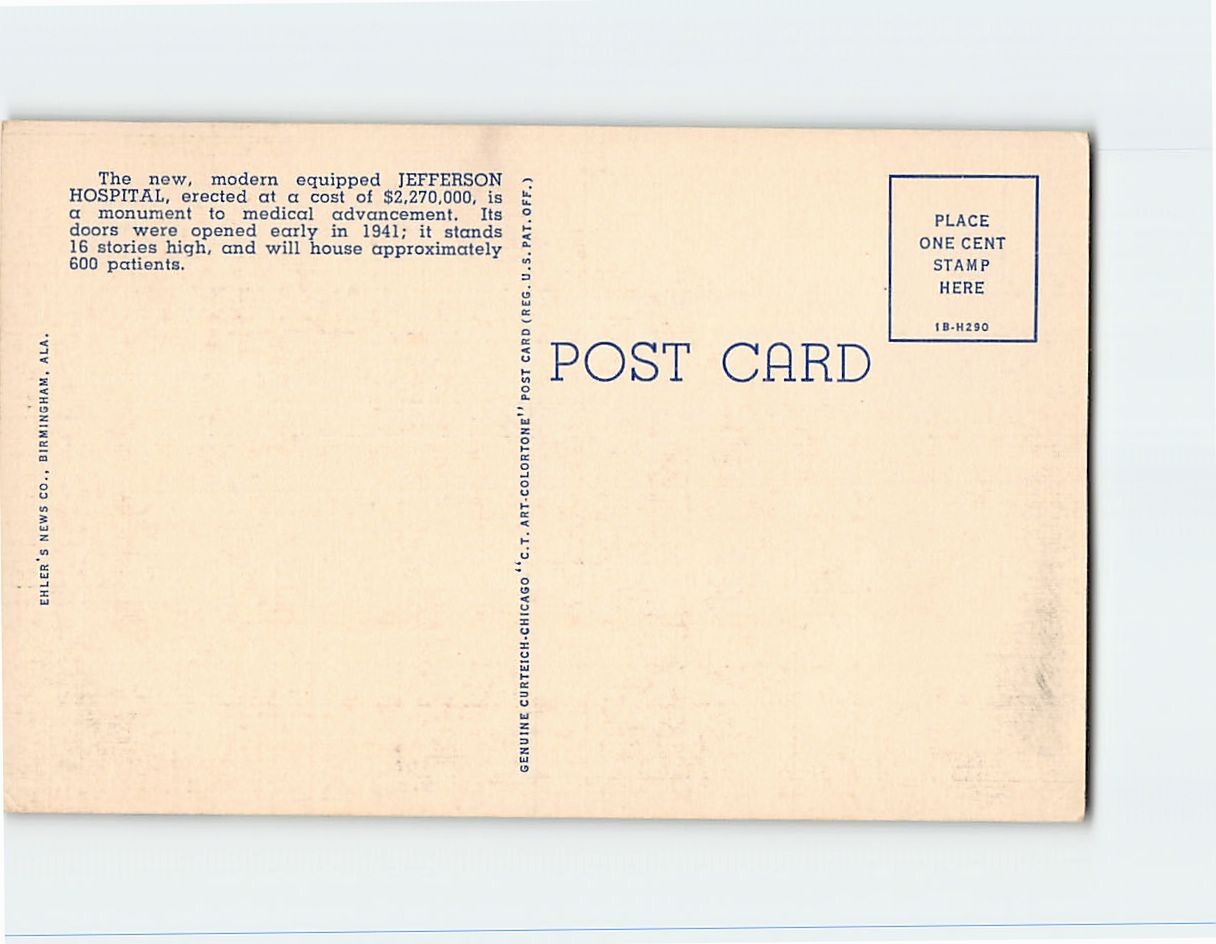 Postcard Jefferson Hospital Birmingham Alabama USA