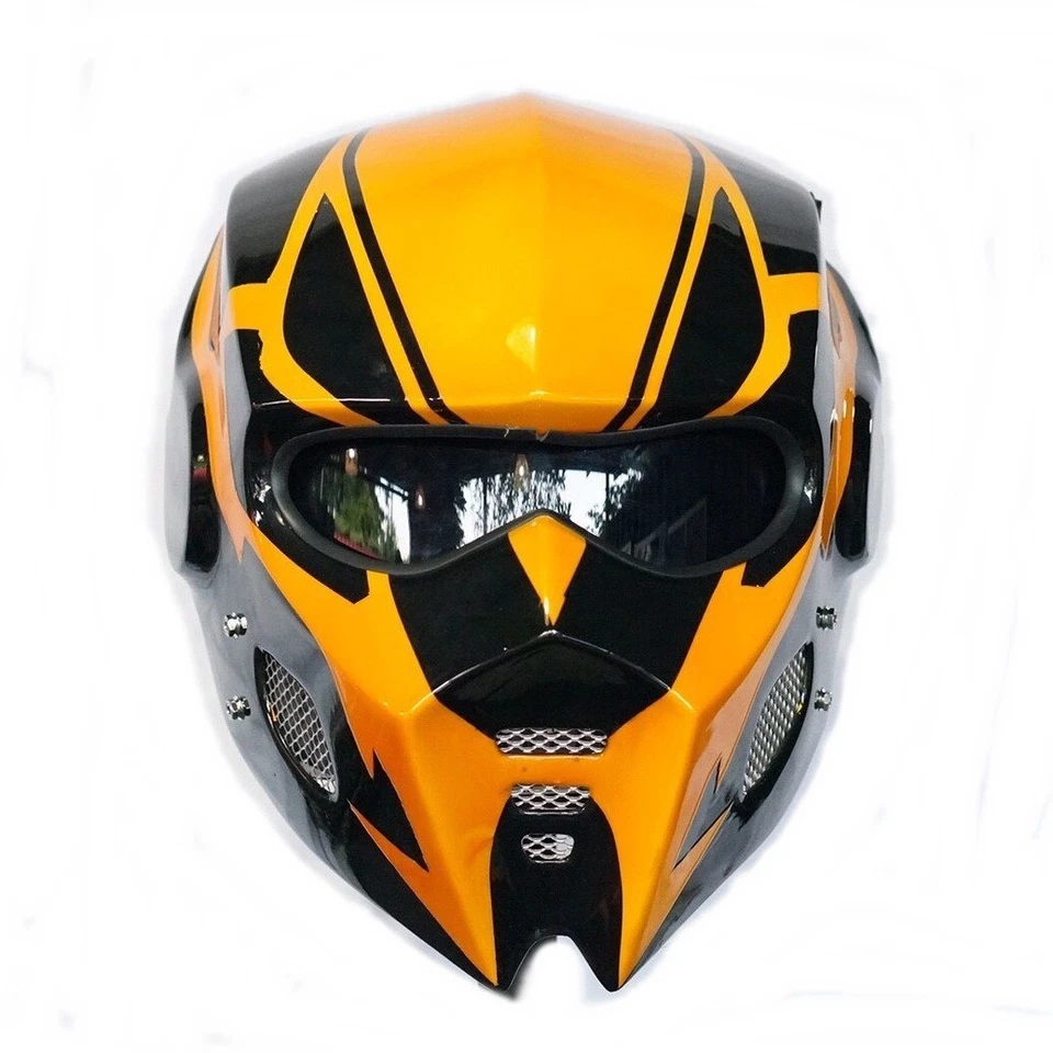 CASCO DE MOTOCICLETA WOLF BUMBLE-BEE BRILLANTE B&Y PERSONALIZADO 3 LÁMPARAS ROBOT CARA ABIERTA NUEVO Foto 4 de 4