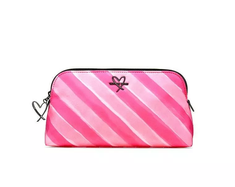 VICTORIA S SECRET Signature Pink Stripe Beauty Cosmetics Bag eBay