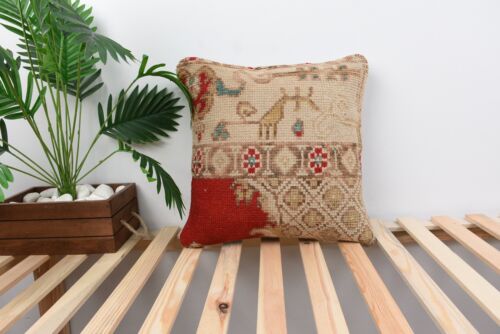 Kilim Pillow, Throw Kilim Pillow, 18"x18" Red Pillow Cover, Home Decor Pillow - Afbeelding 1 van 6