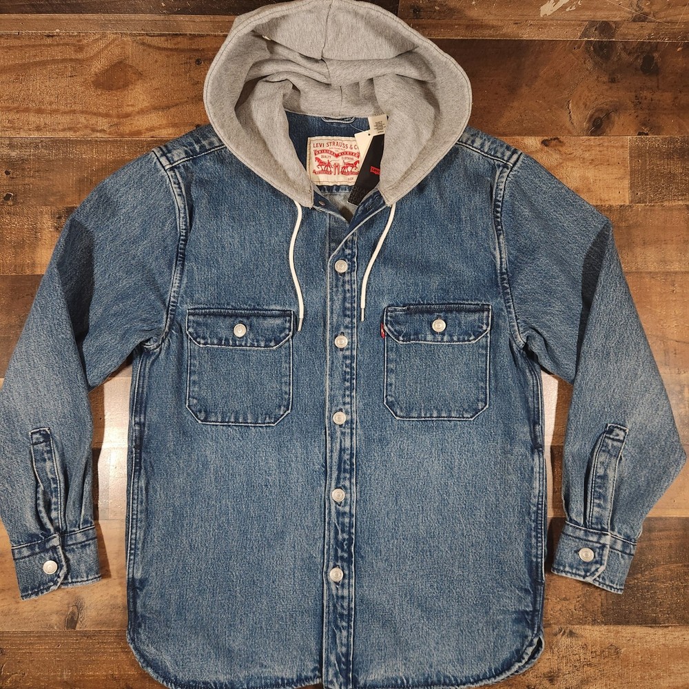 Levis Hooded Jackson Overshirt for Men in Small Size Blue Denim 77385-0000