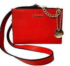 Steve Madden Faux Leather Red Crossbody Purse/Bag Charm Logo partial Chain Strap