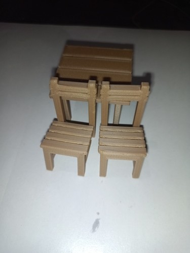 28mm WOOD pla table chairs set terrain RPG tavern miniatures minis DND scenery - Picture 2 of 5