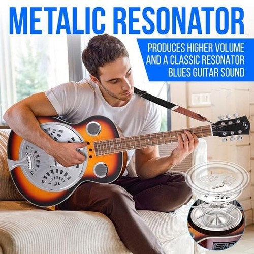 Pyle 6String Acoustic Resonator Guitar, Full Scale Resophonic w